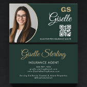 Insurance Agent Emerald Green Gold Photo QR Code  Visitekaartje
