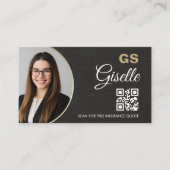 Insurance Agent Linen Black Photo QR Code Visitekaartje (Voorkant)