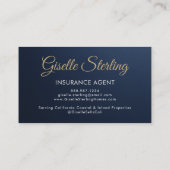 Insurance Agent Navy Blue Gold Photo Metallic Visitekaartje (Achterkant)