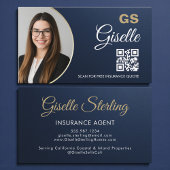 Insurance Agent Navy Blue Gold Photo Metallic Visitekaartje