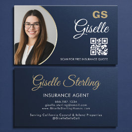 Insurance Agent Navy Blue Gold Photo Metallic Visitekaartje