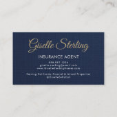 Insurance Agent Navy Blue Gold Photo QR Code Linen Visitekaartje (Achterkant)