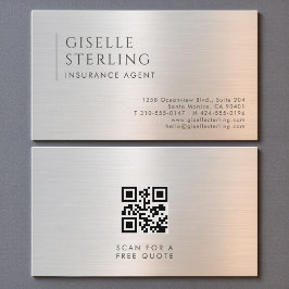 Insurance Agent QR Code Brushed Metal Visitekaartje