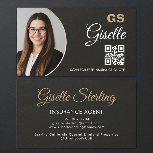 Insurance Agent Slate Stone Black Photo QR Code Visitekaartje