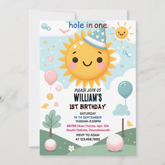 Int boy schattig golfgat in een eerste 1e verjaard kaart (Voorkant)