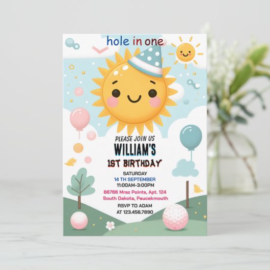 Int boy schattig golfgat in een eerste 1e verjaard kaart (Staand voorkant)