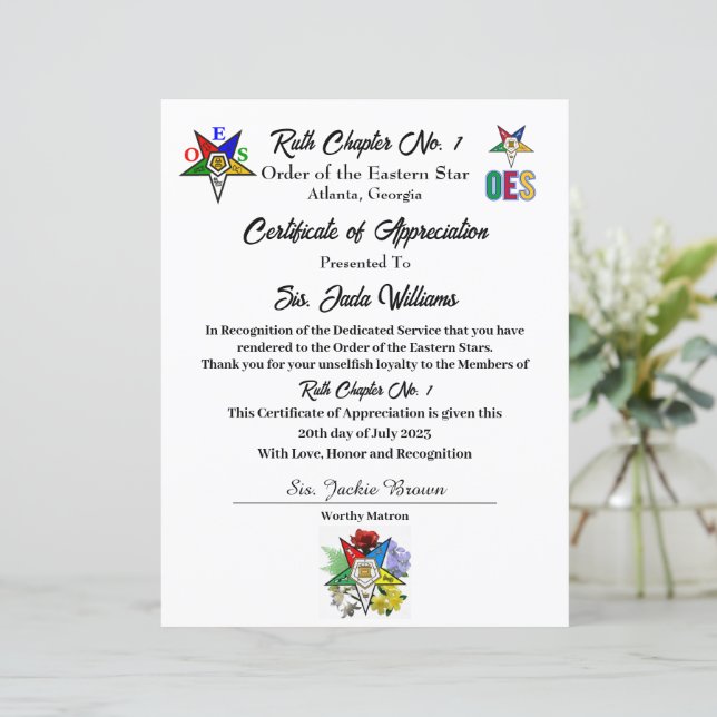 Int.OES Certificaat van Waardering  (Staand voorkant)