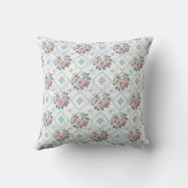 Intage Bloemen Rood & Blauw Rozen Decoratief Kussen