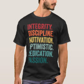 INTEGRITY MOTIVATION OPTIMISTIC DEDICATION Values T-shirt (Voorkant)