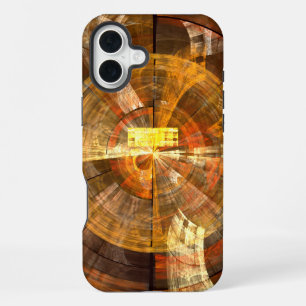 Integrity Radiale Abstracte Kunst in Warme Goudtin iPhone 16 Plus Hoesje
