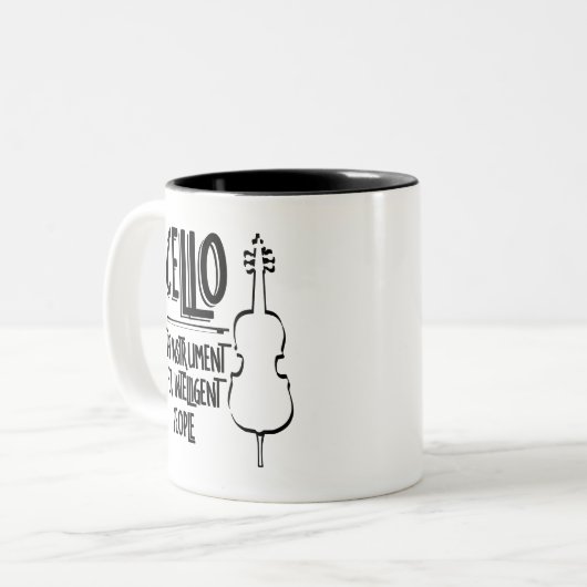 Intelligente cellist lijntekening tweekleurige koffiemok (Voorkant links)