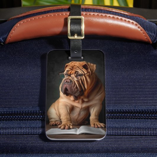 Intelligente Shar Pei hond met boekontwerp Bagagelabel (Voorkant Insitu 2)
