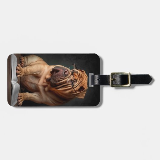 Intelligente Shar Pei hond met boekontwerp Bagagelabel (Voorkant horizontaal)