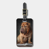 Intelligente Shar Pei hond met boekontwerp Bagagelabel (Voorkant verticaal)