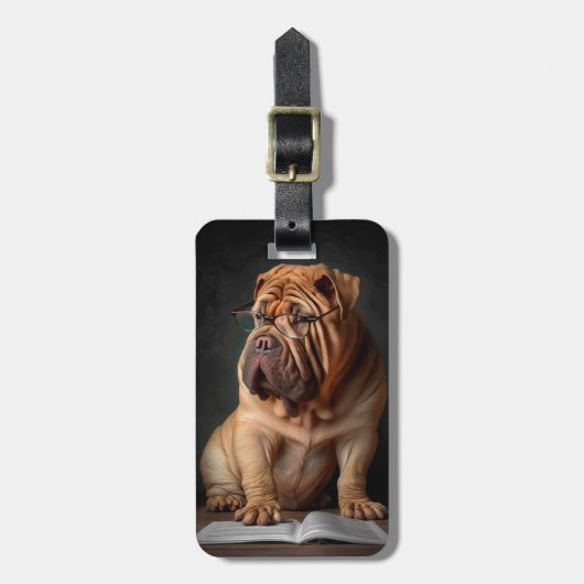 Intelligente Shar Pei hond met boekontwerp Bagagelabel (Voorkant verticaal)