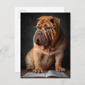 Intelligente Shar Pei hond met boekontwerp Briefkaart (Voorkant / Achterkant)