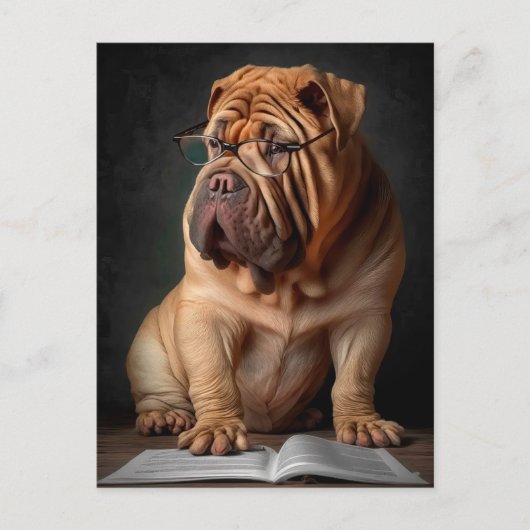 Intelligente Shar Pei hond met boekontwerp Briefkaart (Voorkant)