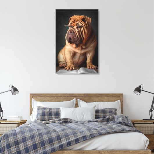Intelligente Shar Pei hond met boekontwerp Canvas Afdruk (Insitu (Slaapkamer))