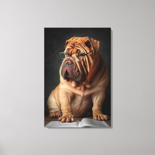 Intelligente Shar Pei hond met boekontwerp Canvas Afdruk