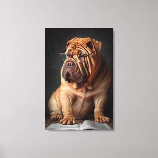 Intelligente Shar Pei hond met boekontwerp Canvas Afdruk (Voorkant)