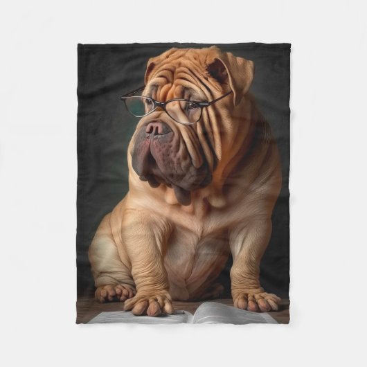 Intelligente Shar Pei hond met boekontwerp Fleece Deken (Voorkant)