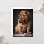 Intelligente Shar Pei hond met boekontwerp Kaart (Voorkant / Achterkant in situ)