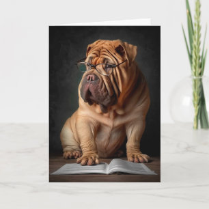 Intelligente Shar Pei-hond met Boekontwerp Kaart