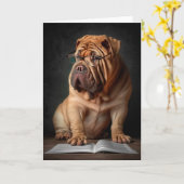 Intelligente Shar Pei hond met boekontwerp Kaart (Gele Bloem)