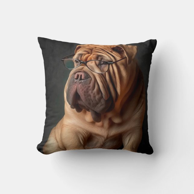 Intelligente Shar Pei hond met boekontwerp Kussen (Voorkant)