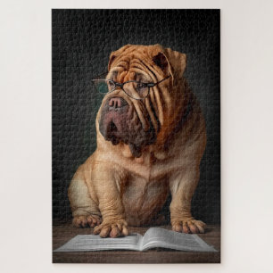 Intelligente Shar Pei-hond met Boekontwerp Legpuzzel