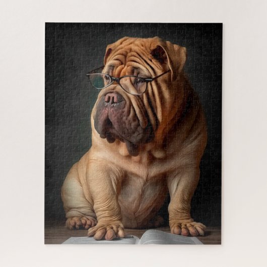 Intelligente Shar Pei hond met boekontwerp Legpuzzel (Verticaal)