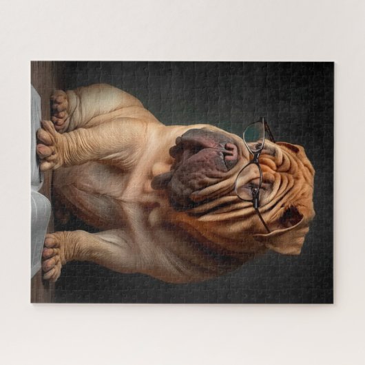 Intelligente Shar Pei hond met boekontwerp Legpuzzel (Horizontaal)