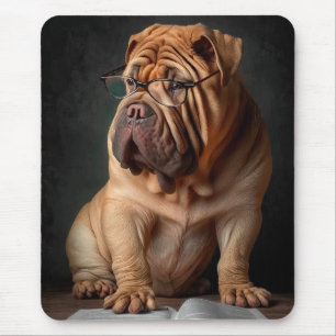 Intelligente Shar Pei hond met boekontwerp Muismat