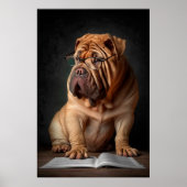 Intelligente Shar Pei hond met boekontwerp Poster (Voorkant)