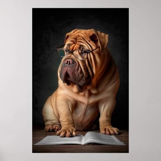 Intelligente Shar Pei hond met boekontwerp Poster (Voorkant)