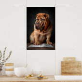 Intelligente Shar Pei hond met boekontwerp Poster (Keuken)