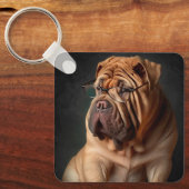 Intelligente Shar Pei hond met boekontwerp Sleutelhanger (Voorkant)