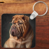 Intelligente Shar Pei hond met boekontwerp Sleutelhanger (Achterkant)