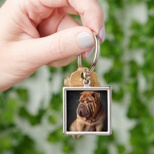 Intelligente Shar Pei hond met boekontwerp Sleutelhanger (Hand)