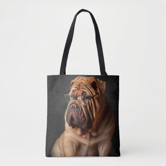 Intelligente Shar Pei hond met boekontwerp Tote Bag (Voorkant)