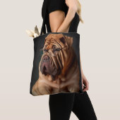 Intelligente Shar Pei hond met boekontwerp Tote Bag (Dichtbij)