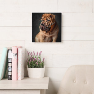 Intelligente Shar Pei hond met boekontwerp Vierkante Klok