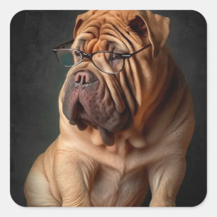 Intelligente Shar Pei-hond met Boekontwerp Vierkante Sticker
