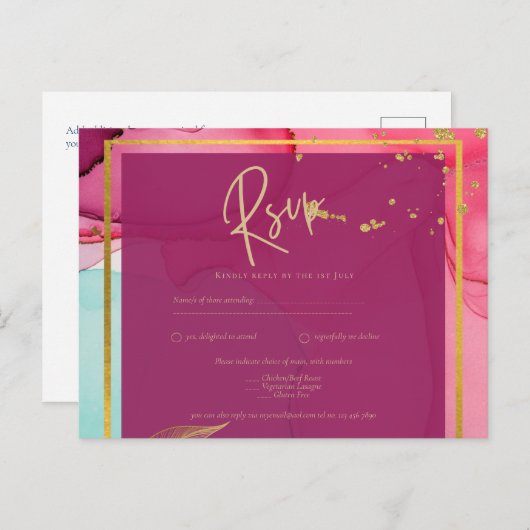 Intens PINK Turquoise GOUD TROUWEN Alcohol Inkt Briefkaart (Voorkant / Achterkant)