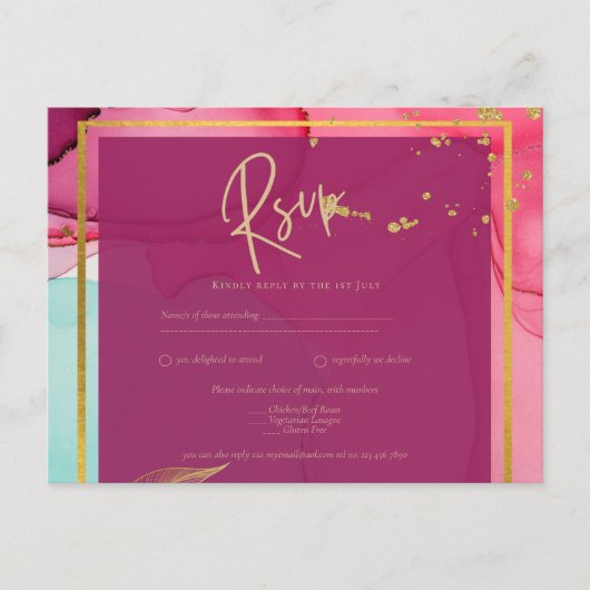 Intens PINK Turquoise GOUD TROUWEN Alcohol Inkt Briefkaart (Voorkant)