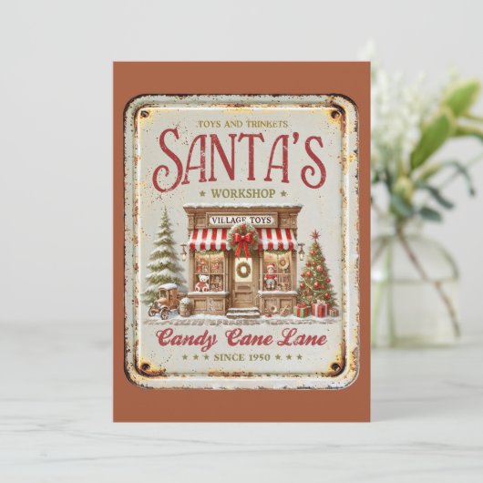 Intens rustieke Santas werkplaats Dorpsspeelgoed 1 Feestdagenkaart (Staand voorkant)