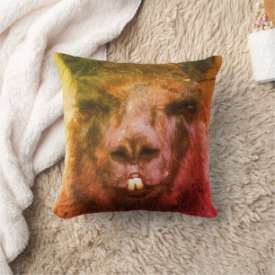 Intense Black Llama Face Sluiten Abstract Kussen