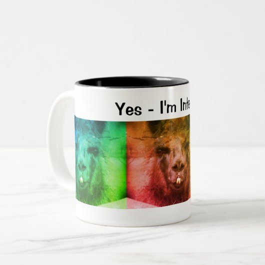 Intense Black Llama Funny Animal Tweekleurige Koffiemok (Voorkant links)