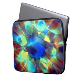 Intense blauwe digitale bloem contrasterend met br laptop sleeve