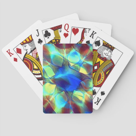 Intense blauwe digitale bloem contrasterend met br pokerkaarten (Achterkant)